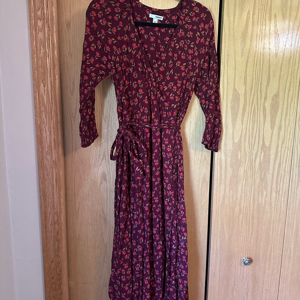 Red Floral Maternity Dress-Medium